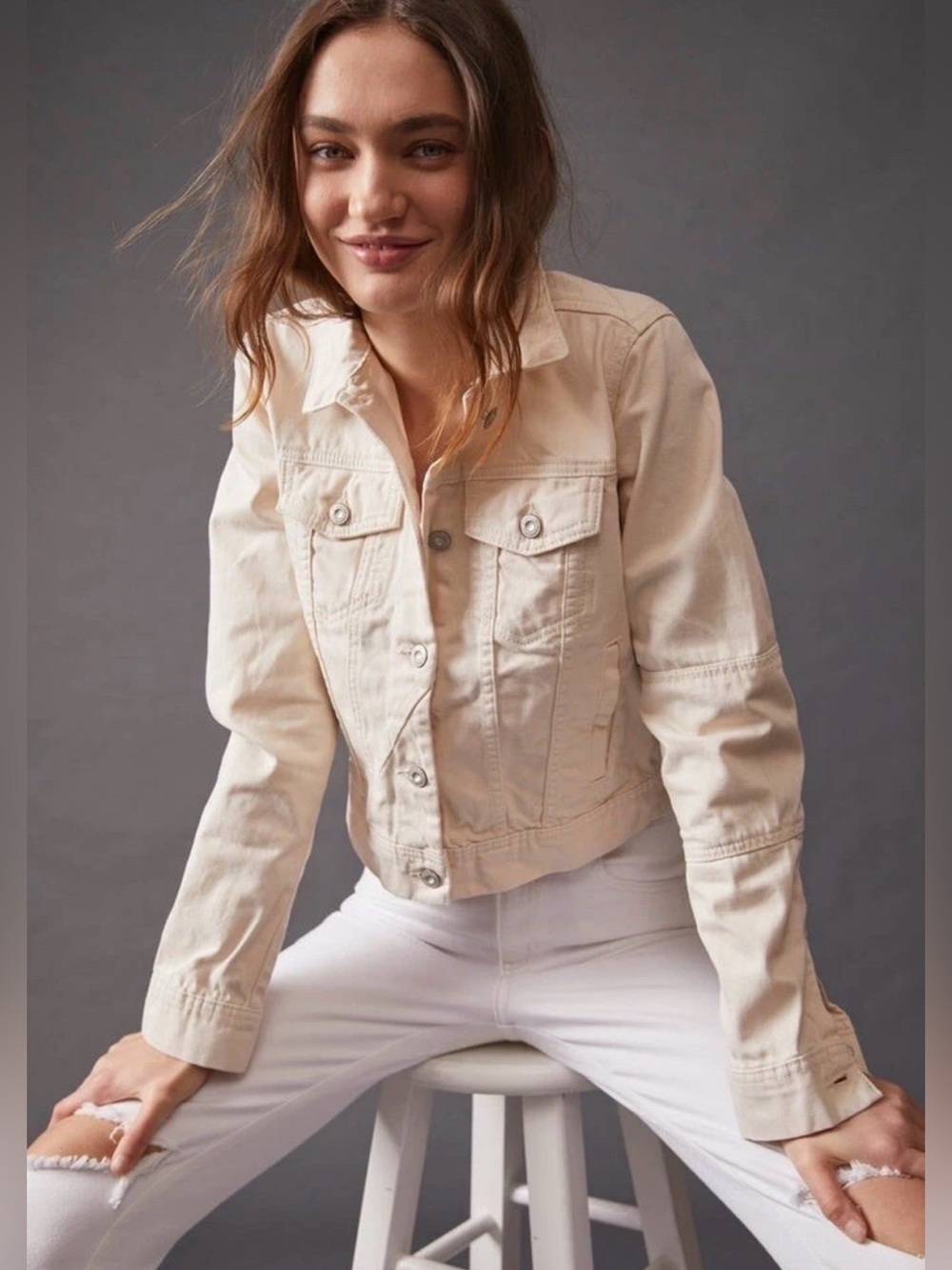 Free People Nikita Cropped Denim Jacket Cream Small